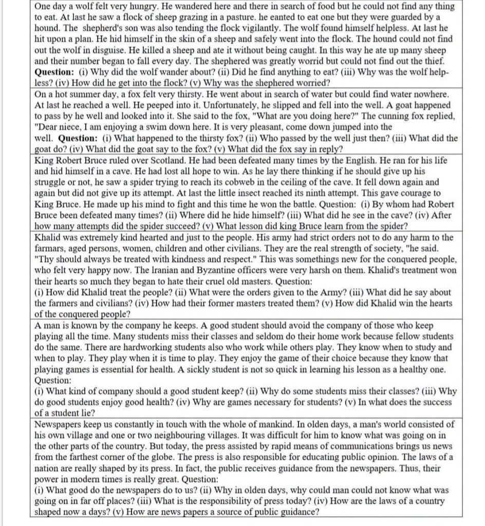 Comprehension of Passages